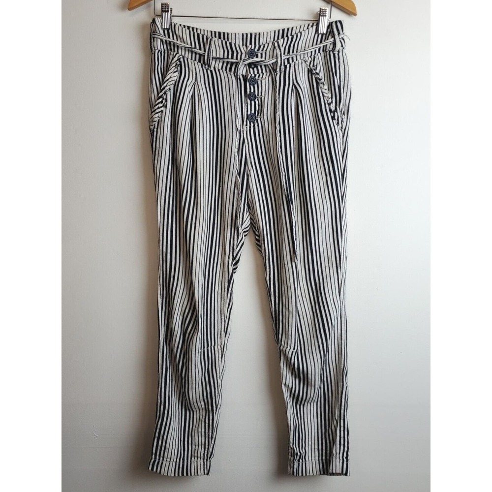 Free People 2 Women Pants Tapered High Rise Pleated Striped Straight White Black - Picture 11 of 11